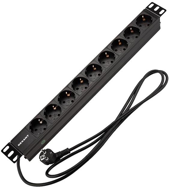 Блок распределения питания для 19" шкафов, горизонтальный, 9 розеток СЕЕ 7/4, 16A, без выкл, алюм корп, шнур 2м, вилка СЕЕ 7/7 REXANT фото 1