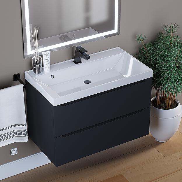 Тумба под раковину для ванной Uperwood Tanos 80 см, подвесная, черная матовая фото 2