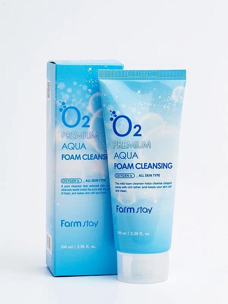 Кислородная пенка для умывания для всех типов кожи FARM STAY O2 Premium Aqua Foam Cleansing ОПТ фото 1