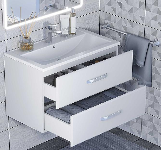 Тумба с раковиной для ванной Uperwood Foster 80 см, подвесная, белая фото 2