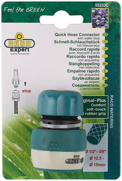 RACO COMFORT-PLUS, 1/2″, из ABS-пластика с TPR, с автостопом, для шланга, быстросъемный соединитель (4248-55233C) фото 2