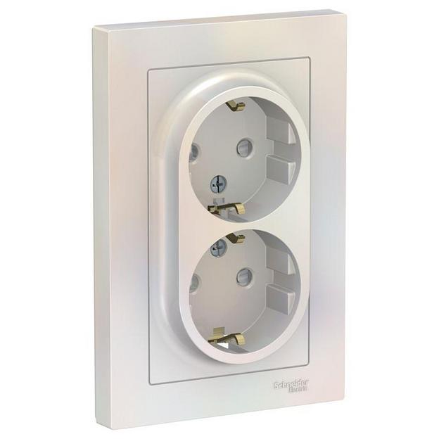 Systeme electric ATN000426 ATLASDESIGN РОЗЕТКА двойная с заземлением со шторками, 16А, в сборе, ЖЕМЧУГ фото 1