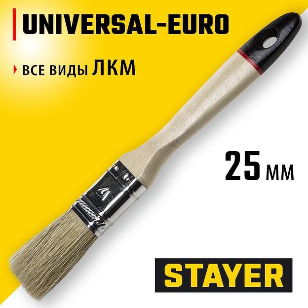 STAYER UNIVERSAL - EURO, 25 мм, 1″, светлая натуральная щетина, деревянная ручка, все виды ЛКМ, плоская кисть (0102-025) фото 2