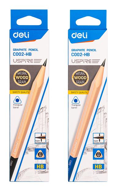 Карандаш чернографит. Deli EC002-HB Uspire HB трехгран. липа ластик коробка картонная (12шт) фото 1