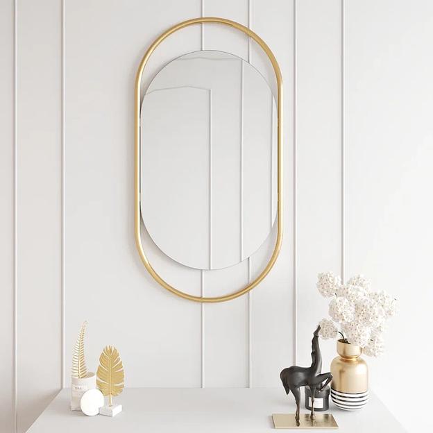 Зеркало в раме настенное овальное 104х54 см, gold ОПТ фото 3