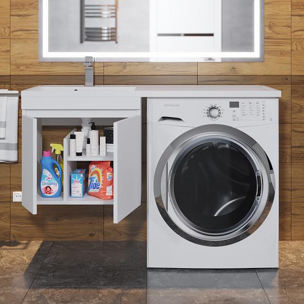 Тумба под стиральную машину с раковиной Uperwood Magenta 60/120 см, подвесная, белая, с дверцами, левая фото 6