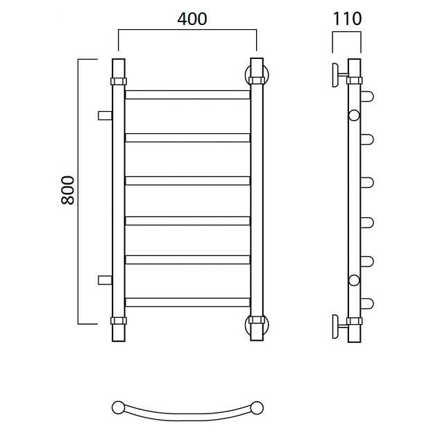 Полотенцесушитель водяной Роснерж Дуга L104001 80x40 с боковым подключением 400 фото 2