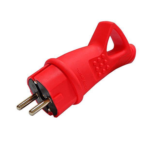 Вилка с ушком c/з каучук 16А 250В IP44 цвет красный (еврослот) фото 1
