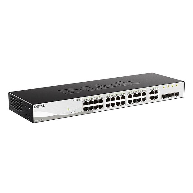 Коммутатор D-Link DGS-1210-28/F3A, L2 Smart Switch with 24 10/100/1000Base-T ports and 4 1000Base-T/SFP combo-ports.8K Mac address, 802.3x Flow Control, 256 of 802.1Q VLAN, VID range 1-4094, 4 IP Interface, 8 (DGS-1210-28/F3A) фото 1
