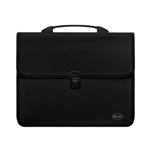 Папка-портфель с 3 отделениями, А4, с ручкой и застежкой, 0,80/0,15 мм, ПП, черный, Forofis фото 1