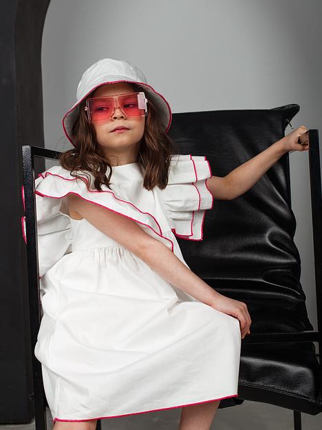 Платье MINI DI «Кенди» белый однотон строчка фуксия, сатин, арт.420 ОПТ фото 1