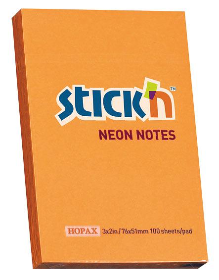 Блок самоклеящийся бумажный Stick`n 21160 51x76мм 100лист. 70г/м2 неон оранжевый фото 1
