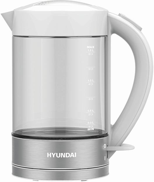 Чайник электрический Hyundai HYK-G9990 1.6л. 2000Вт белый/серебристый (корпус: стекло) фото 3