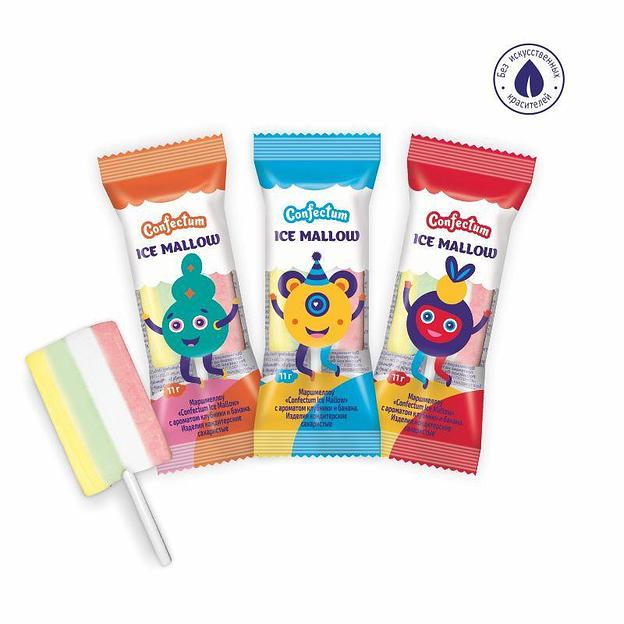 Маршмеллоу в форме цветочка Confectum «Ice Mallow» с ароматом клубники и банана 100 шт по 11 г ОПТ фото 1