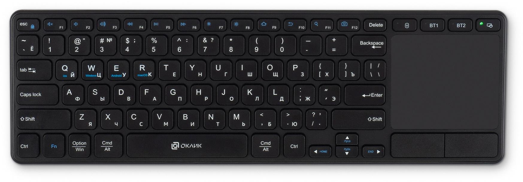 Клавиатура Оклик K614W черный USB беспроводная slim Multimedia Touch (1979327) фото 2
