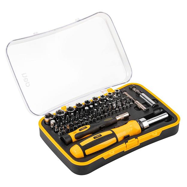 Набор прецизионных отверток и бит с держателями Deli DL3565 65 предметов трещотка 72 зуба, пластиковый кейс фото 6