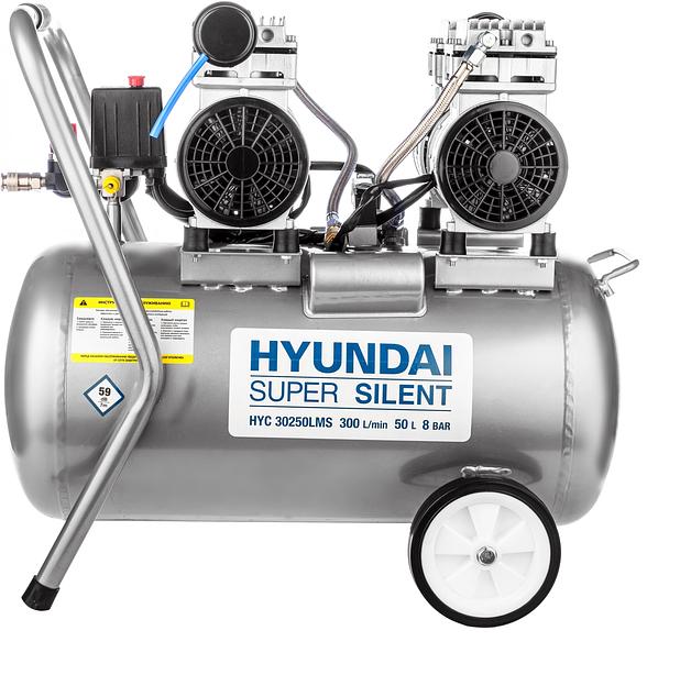 Компрессор поршневой Hyundai HYC 30250LMS безмасляный 300л/мин 50л 2000Вт серебристый/черный фото 4