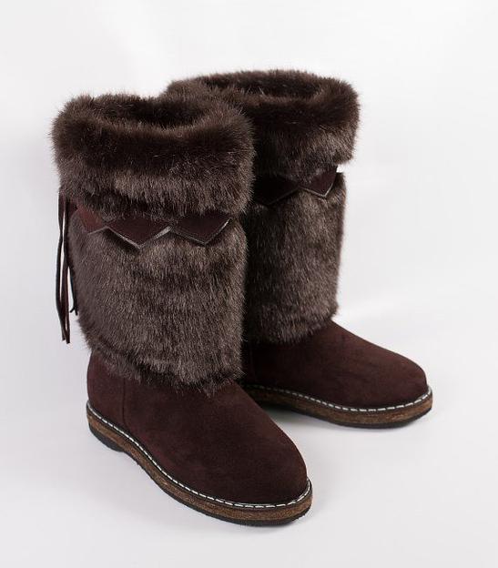 Унты тёмно-коричневые, войлочная подошва фото 1