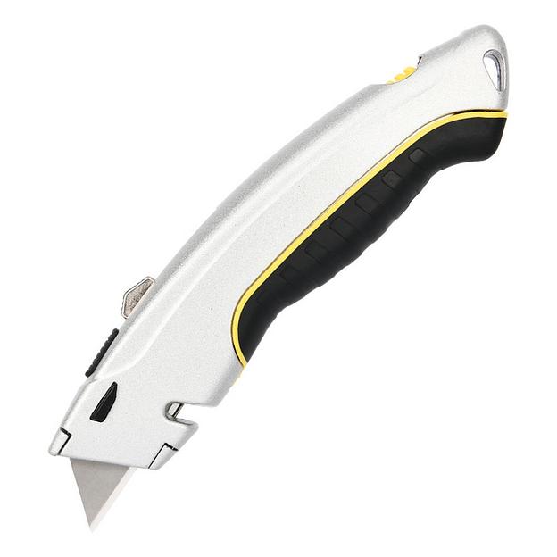 Нож Deli Универсальный нож с Т-образным лезвием Deli DL410 19мм, длина 170мм, в комплекте 3 лезвия SK5, алюминиевый корпус резиновой вставкой фото 1