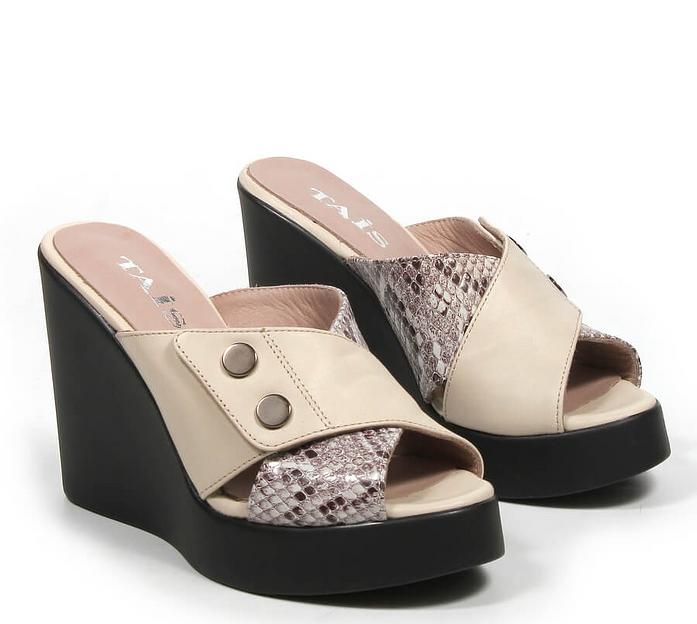 Сабо женские TAIS из натуральной кожи на танкетке, арт.2023-34 бежевый ОПТ фото 5