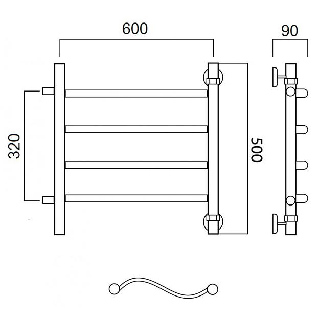 Полотенцесушитель водяной Роснерж Волна L101001 50x60 с боковым подключением 400 фото 2