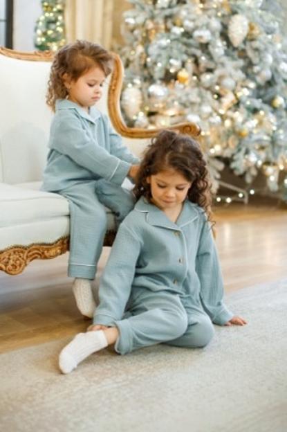 Пижама MINI DI «Алексия» муслин, бирюзово-голубой ОПТ фото 1