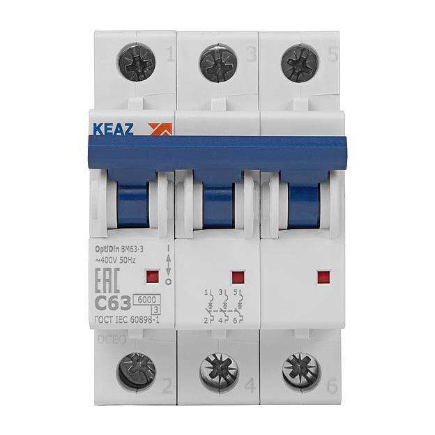 Выключатель автоматический модульный 3п C 63А 6кА OptiDin BM63-3C63-УХЛ3 КЭАЗ 260802 фото 2