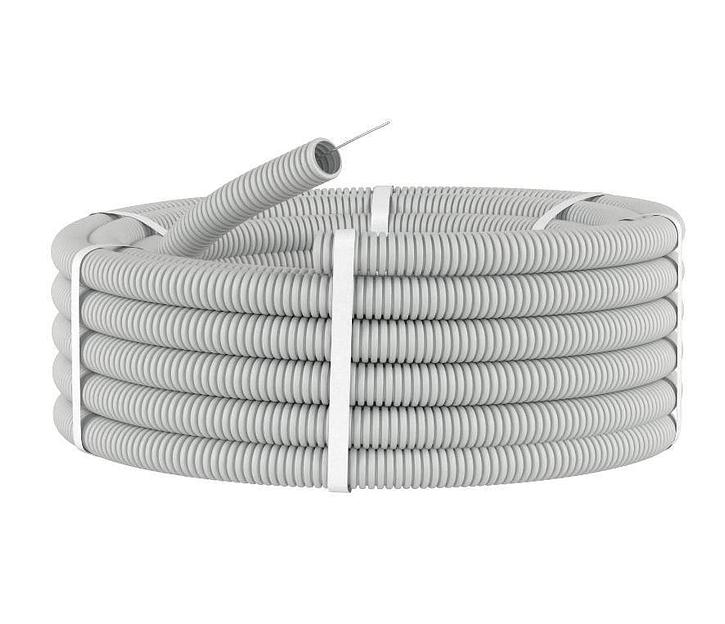 Труба гофрированная ПВХ 20 мм с протяжкой легкая серая (100м) фото 1