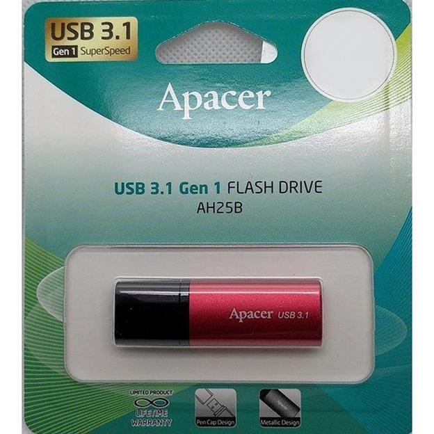 64GB Apacer AH25B USB Flash AP64GAH25BR-1 USB 3.1 Gen 1, Red/Black, Metal case, (916297) RTL фото 3