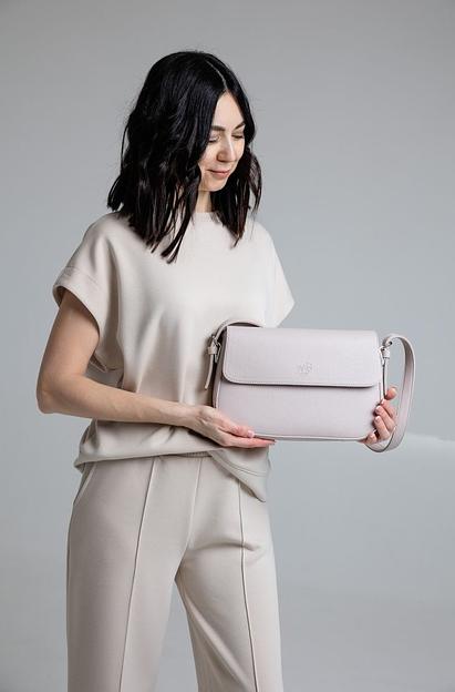 Женская сумка-багет серо-бежевая опт фото 4