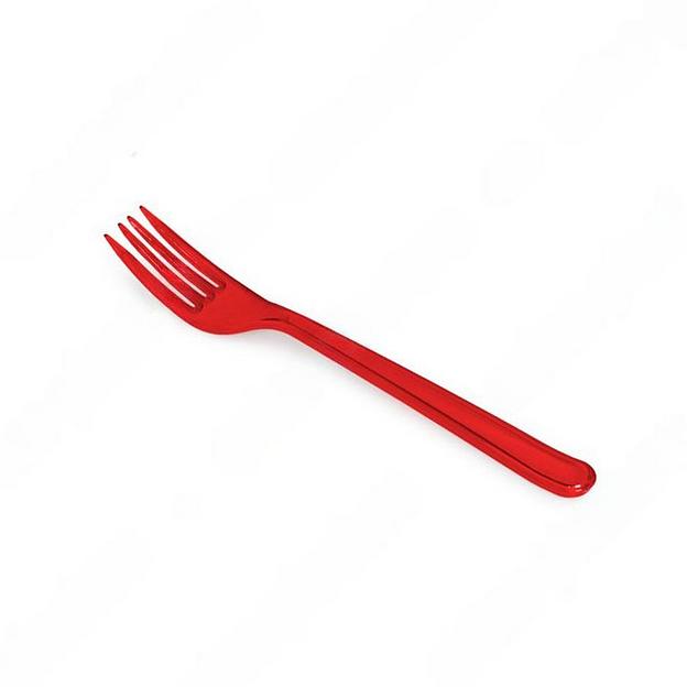 Вилка пластиковая одноразовая красная 18 см премиум 50 шт фото 1