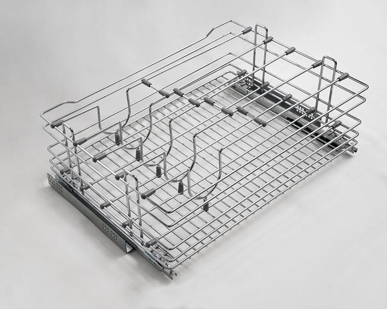 Корзина выкатная для хранения сковородок и крышек база 600 мм с доводчиком (хром) 533 фото 1