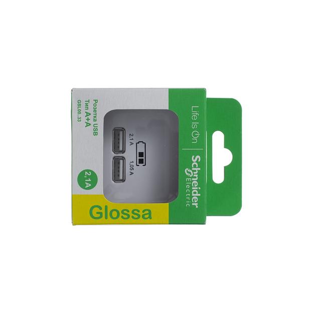 Systeme electric GSL000133 GLOSSA USB РОЗЕТКА, 5В/2100мА, 2х5В/1050мА, механизм, БЕЛЫЙ фото 2