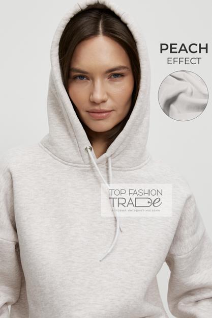 Худи женское с эффектом велюра трехнитка петля оверсайз с капюшоном молочный HUD04-1 фото 1