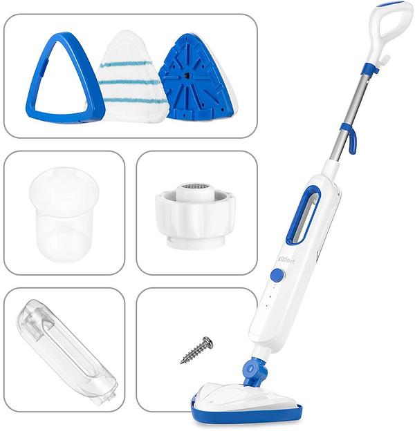 Швабра паровая Kitfort КТ-1048-3 1300Вт белый/синий фото 2