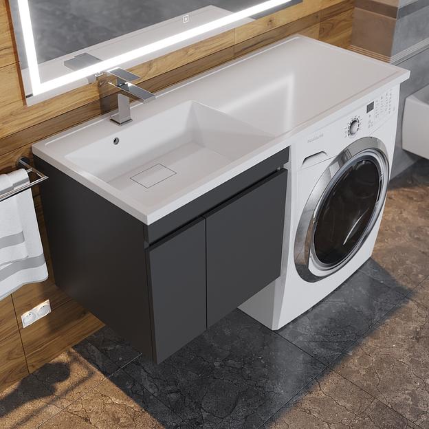 Тумба под стиральную машину с раковиной Uperwood Magenta 60/120 см, подвесная, черная, с дверцами, левая фото 5