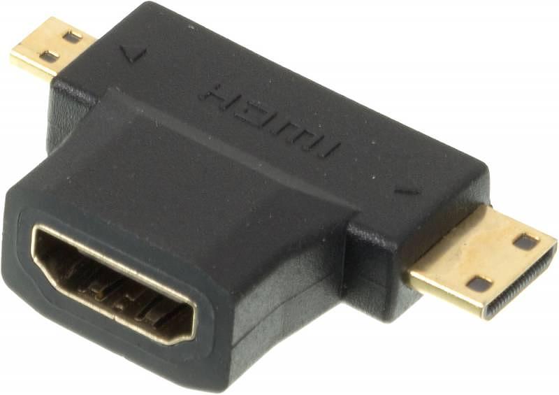 Переходник аудио-видео HDMI (f)/Micro HDMI (m)/Mini HDMI (m) черный (+ Mini HDMI (Male)) фото 1