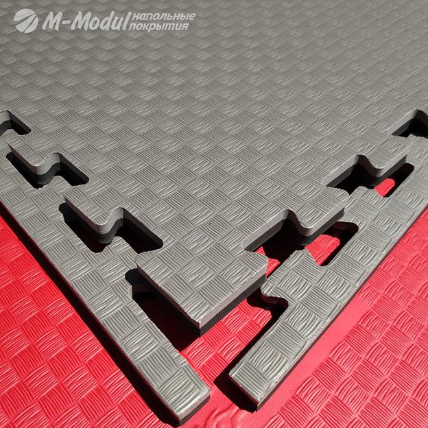 Мягкий модульный пол (будо-мат) двухсторонний 100x100 см, толщина 2,5 см, Цвет Черно-серый, Толщина модуля 25 мм. фото 1