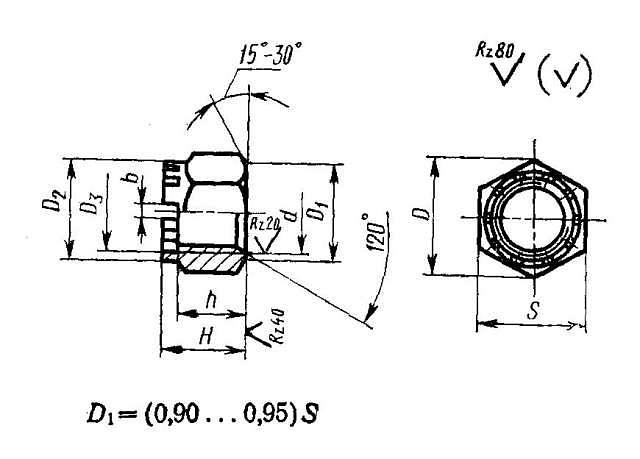 Гайка ГОСТ 10609-72 (шестигранная корончатая с уменьшенным размером «под ключ») фото 2