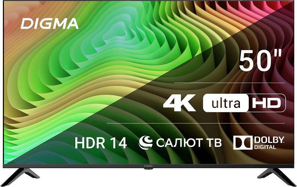 Телевизор LED Digma 50" DM-LED50UBB40 Салют ТВ Frameless Metal черный 4K Ultra HD 60Hz DVB-T DVB-T2 DVB-C DVB-S DVB-S2 USB WiFi Smart TV фото 1