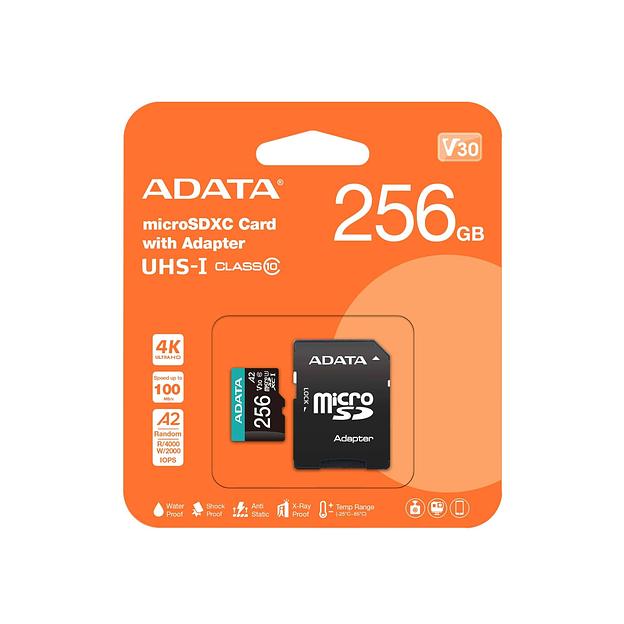 Флеш карта microSD 256GB A-DATA microSDXC Class 10 UHS-I U3 V30S A2 100/80 MB/s (SD адаптер) фото 1
