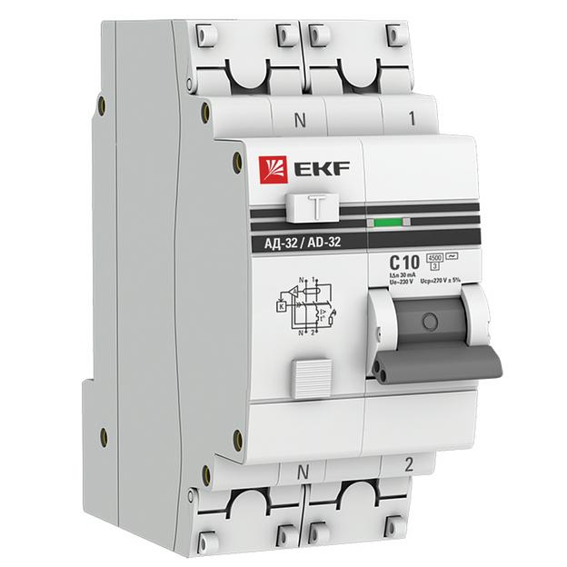 EKF DA32-10-30-pro Дифференциальный автомат АД-32 1P+N 10А/30мА (хар. C, AC, электронный, защита 270В) 4,5кА EKF PROxima фото 1