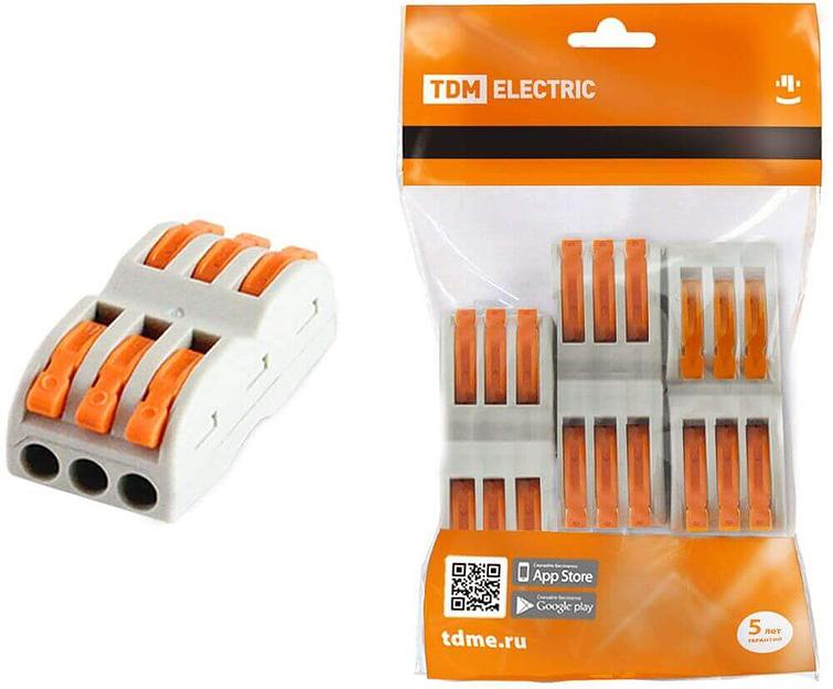 Соединительная проходная клемма СК-413-2 (2,5мм2) 3 зажима (3 шт/упак) TDM фото 1