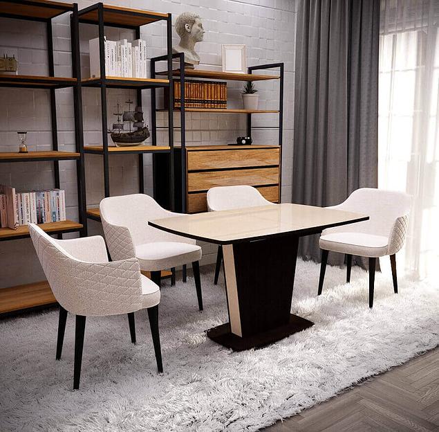 Стол Атлант тип 2, 130 (+40)×75 дуб миланский, бежевое стекло фото 1