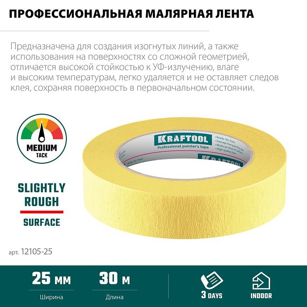 KRAFTOOL #500 Flex 25 мм х 30 м, для изогнутых линий, малярная лента (12105-25) фото 4