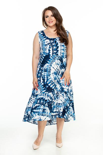 Платье штапель  6023/01/Синий, белый  фото 3