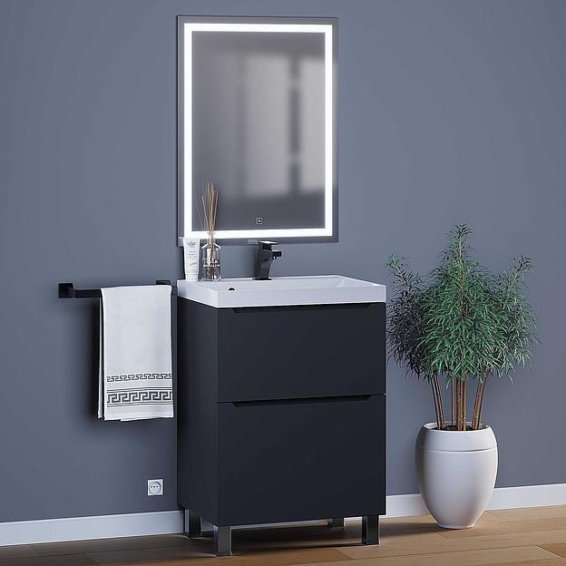 Тумба под раковину для ванной Uperwood Tanos, 60 см, напольная, черная матовая, 2 ящика фото 9