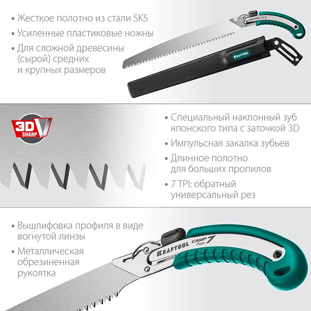KRAFTOOL Camp Fast 7, 350 мм, ножовка для быстрого реза сырой древесины (15216) фото 2