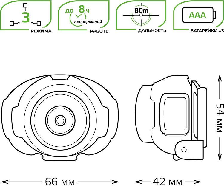 Фонарь налобный светодиодный LED 4 Вт 230 Лм модель GFL303 черный на батарейках 3xAAA Gauss Gauss GF303 фото 5