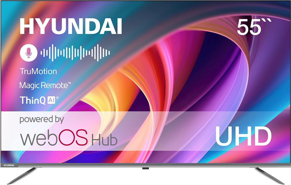 Телевизор LED Hyundai 55" H-LED55BU7100 Frameless Metal серый 4K Ultra HD 60Hz MEMC DVB-T DVB-T2 DVB-C DVB-S DVB-S2 USB WiFi Smart TV фото 1